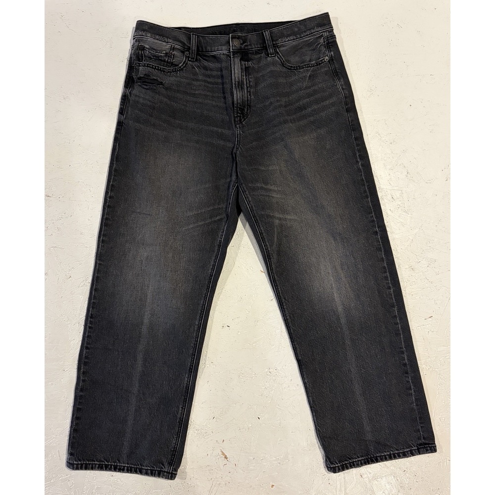 American Eagle Ex-Boyfriend Distressed Straight Leg Jeans Black Wash Womens 10